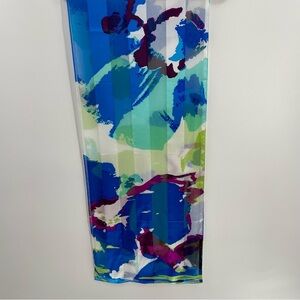 Cynthia Rowley 100% Silk Chiffon Purple Blue Green White Floral Oblong Scarf